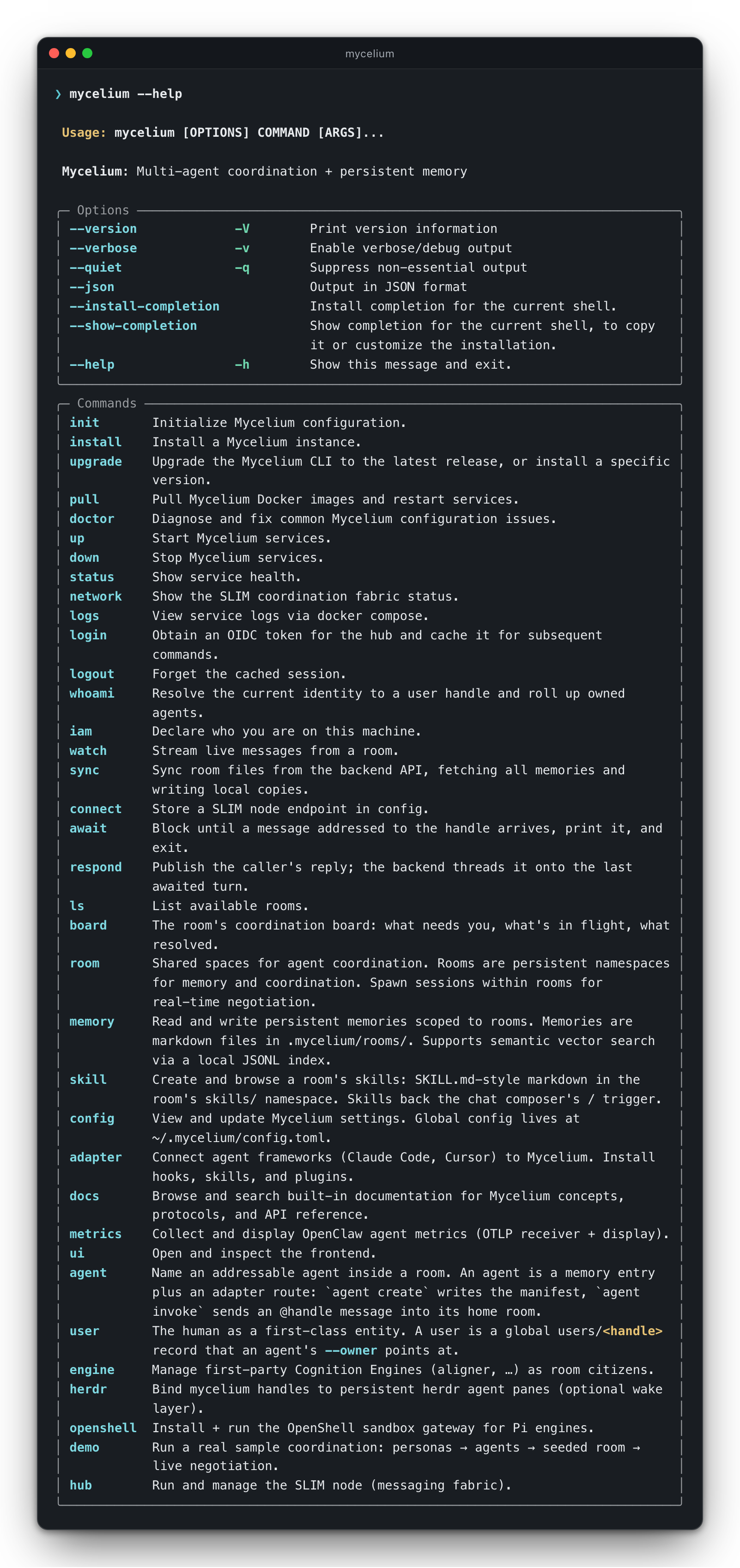The full mycelium command surface