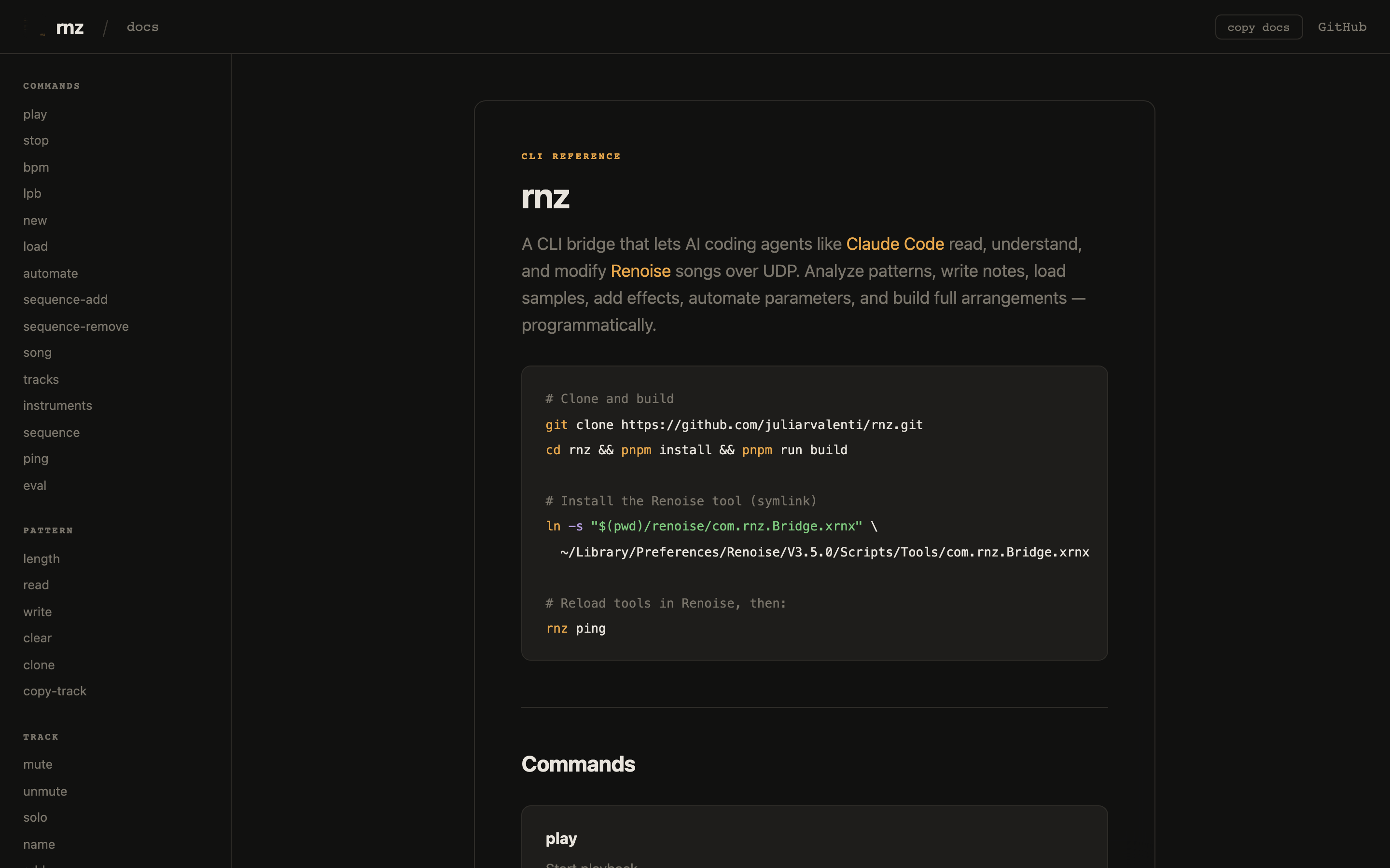 The rnz CLI reference site